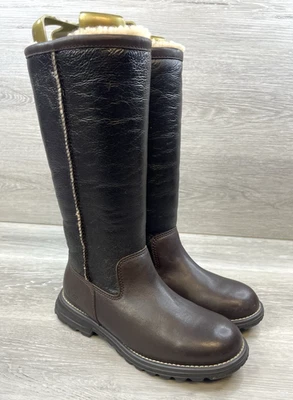 Ugg Women's 6 Brown Leather Shearling Lined Tall Pull On Winter Boots Water - Image 1 of 4