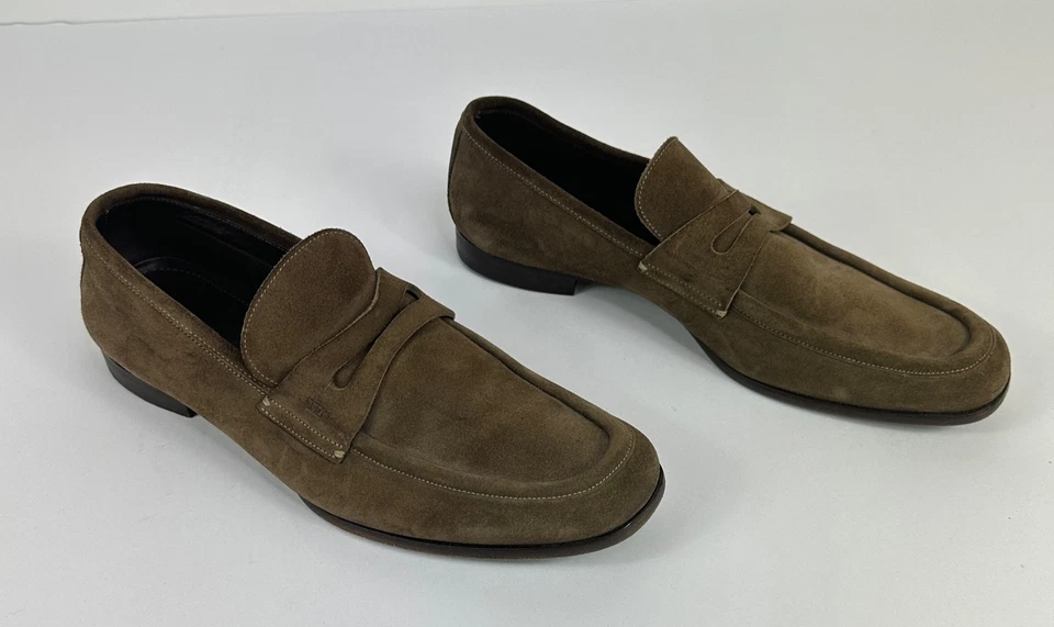 Mocassim de couro Ermenegildo Zegna camurça feito na Itália marrom masculino tamanho 7.5 - Imagem 1 de 4