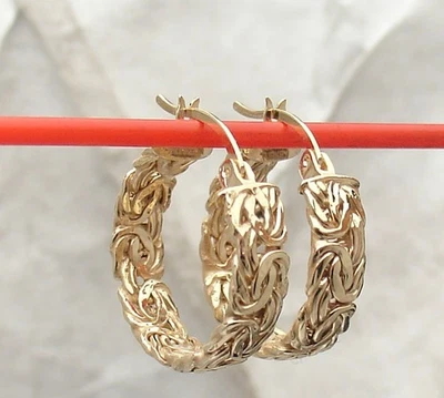 18 毫米 Technibond 平拜占庭环状耳环 14K 镀黄金银色 — 第 1/4 张图片