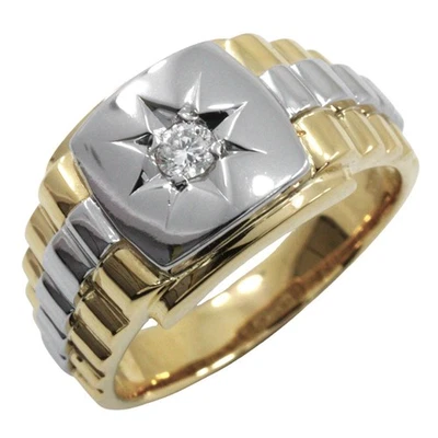 Stamp board Ring K18 yellow gold/Pt900Platinum/diamond #8.4(US Size) 7.6g mens - Image 1 of 4