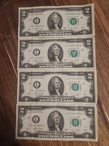 2017 A Crispy $2 Two Dollar Bills Sequential Notes Lot of 4 - Picture 1 of 6