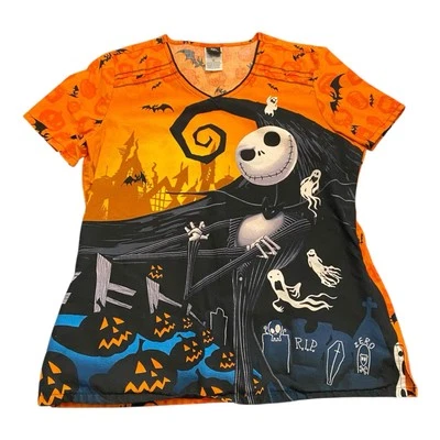 Disney Scrub Top Womens Medium Nightmare Before Christmas Nursing Veterinarian - Image 1 of 4