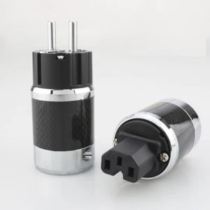 CFT 5Pairs Carbon Fiber Rhodium Plated SCHUKO EU Power Plug IEC Connector HIFI - Picture 1 of 7