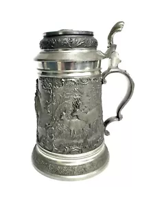 Hübscher Bierkrug aus Zinn mit Jagddekor - signiert MN - Bild 1 von 5
