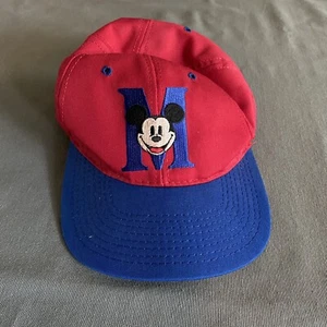 Vintage 1990s Disney Mickey Mouse Adult Hat Red Blue Two Tone Leather Strap - Picture 1 of 14