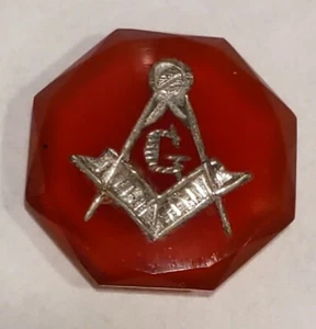 Antiker Freimaurer Maurer tiefroter Achteck Stein silber verkrustet 12 mm x 12, mm A109 - Bild 1 von 3