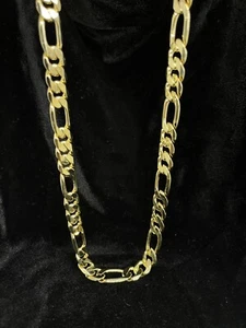 14k Italian Figaro Link Chain Necklace 10mm Wide 24" inch Gold Plated - Picture 1 of 9