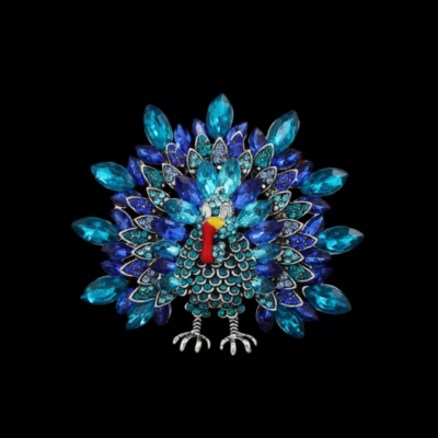 Broche prendedor retro cristal azul acción de gracias pavo asado joyería regalo Foto 1 de 3