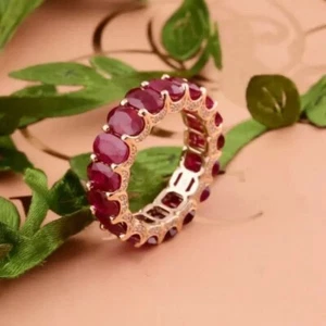 11 Ct Oval Cut Created Ruby & Diamond 14K Rose Gold Plated Classic Eternity Ring - Picture 1 of 9