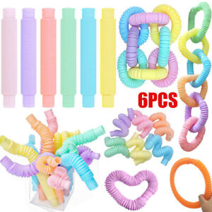 6PCS Mini Pop Tubes Stretch Tube Sensory Toys Party Favors for Kids Teenager
