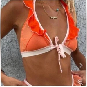 We Are HAH Free People Bralette The Breeze Halter Tangerine Dream Sheer Ruffle - Picture 1 of 11