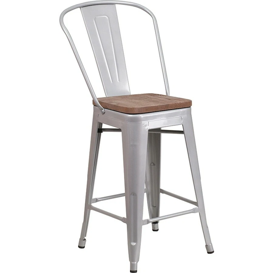 Flash Furniture 24" Silver Counter Ht. Stool w/Back - CH-31320-24GB-SIL-WD-GG - Image 1 of 1