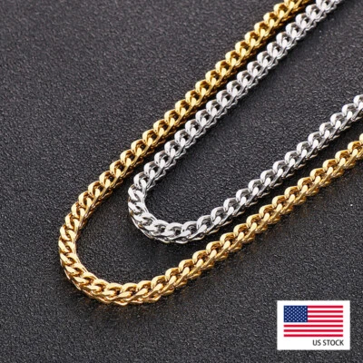 全新不锈钢 4 毫米 14K 镀金 Franco 链条男式女式项链 — 第 1/4 张图片