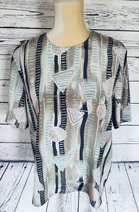 Women’s Large Blouse Christie Jill Short Sleeves Button Back Neck Silky Textured - Picture 1 of 11