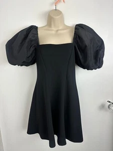 New Look Tall Black Square Neck Short Puff Sleeve Mini Skater Dress UK 10 BNWT - Picture 1 of 12
