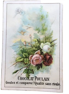 1800’s Victorian Trade Card Red Pink White Rose Birds 4 X 2 1/2” B42 - Picture 1 of 3