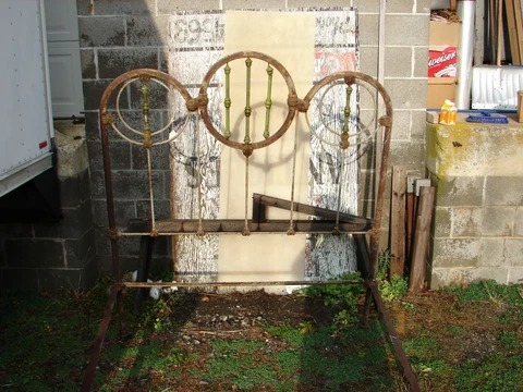 Antique Brass & Iron Bed Headboard Only - Fancy Mountain Top - SEE PHOTOS - #13 Cover