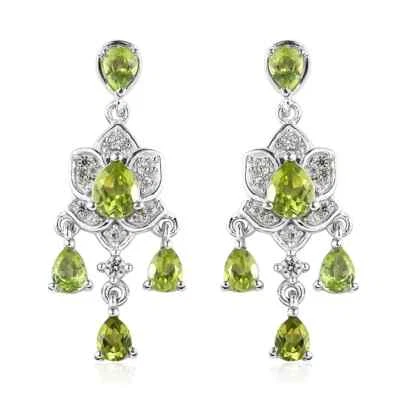 Natural Arizona Peridot Earrings Platinum Plated Sterling Silver 2.00ctw Foto 1 de 4