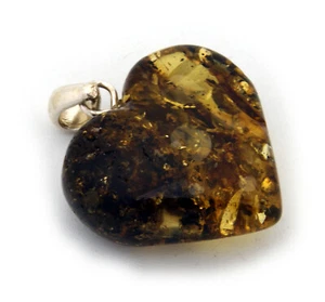 Colgante Auténtica Ámbar Verde Del Mar Báltico Corazón Con Plata Lazo 925 Unisex - Imagen 1 de 4
