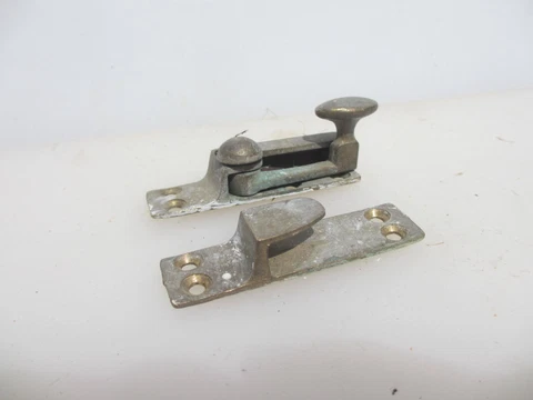 Vintage Brass Sash Window Latch Lock Fastener Catch Old Handle Antique Oval Cover