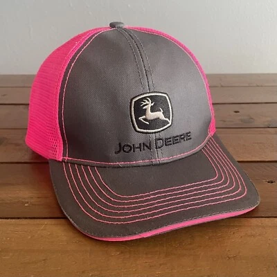 Sombrero de camionero John Deere espalda a presión gris rosa malla espalda SnapBack ajustable unisex Foto 1 de 4