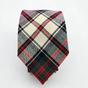 MACDONALD New Wool White Green Red Plaid Thin Necktie Made in Scotland Old Money - Picture 1 of 8
