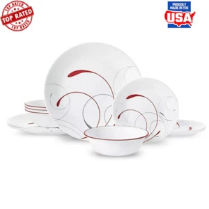 Splendor Gray Red Dinnerware 12-Piece Set Vitrelle Glass Safe Durable Non-porous - Picture 1 of 4