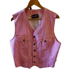Denim&Co Vintage Barbie Core Pink and White Gingham Vest Size Large Made in USA - Picture 1 of 4