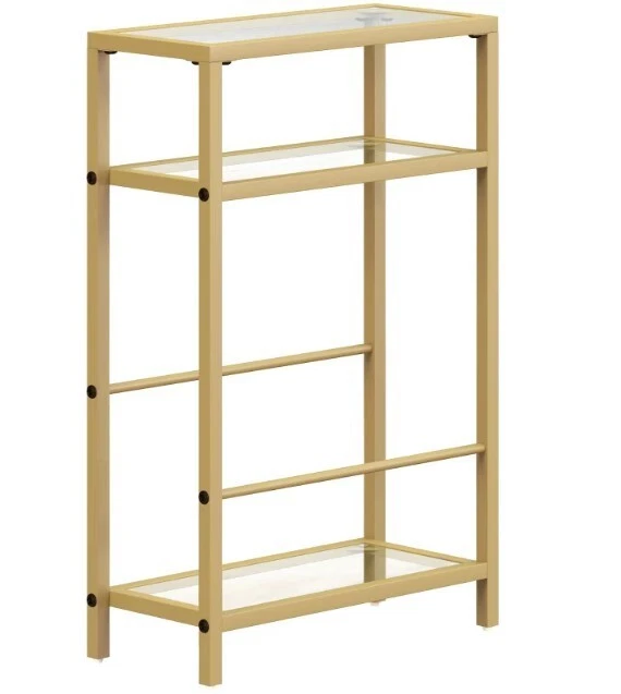 HOMCOM Slim Side Table End Table with Tempered Glass Tabletop - Gold