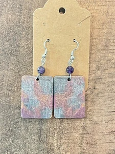 Wooden Purple and Slate Blue with Amethyst Hand Painted Earrings - Picture 1 of 3