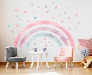 Rainbow Star over Bed Removable Wall Fabric Decal Set Sticker Girl Room Decor - Bild 1 von 5