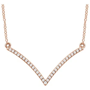 Diamond Necklace 1/6 Ct. 14K Rose Gold V Shaped Necklace 14K 18" - Picture 1 of 10