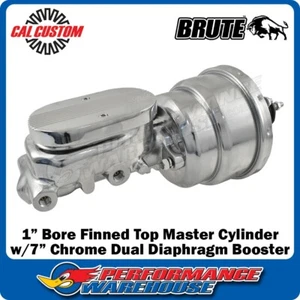 Universal 1" Bore Finned Top Master Cylinder & 7" Chrome Dual Brake Booster - Picture 1 of 2