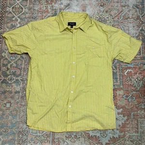 Brixton Yellow Striped Camp Collar Short Sleeve Button Up Shirt Mens XL - Picture 1 of 9