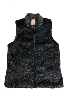 Faded Glory girls front fur silver highlights zip vest, black, size XL 14-16 - Picture 1 of 4