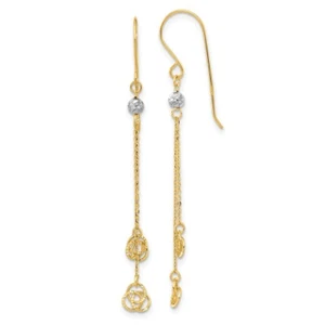 54mm 14k Two-tone Gold Diamond-cut Love Knot Dangle Shepherd Hook Earrings - Picture 1 of 4