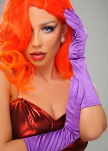 Womens Jessica Rabbit Style Purple Satin Gloves - Picture 1 of 2