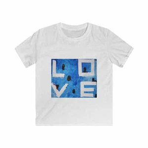 "BLUE LOVE" Custom Art Design Kids Softstyle Tee - Picture 1 of 13