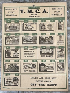Y.M.C.A. Theatre Decota West Virginia Jan 1944 Movie Theatre Billboard Poster - Picture 1 of 5