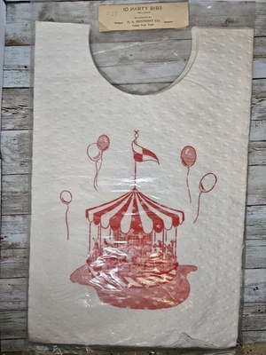 H.A. Hennessy Set 10 Baberos Fiesta Papel Infantil Carrusel Años 50 Rojo Blanco De Colección Foto 1 de 4