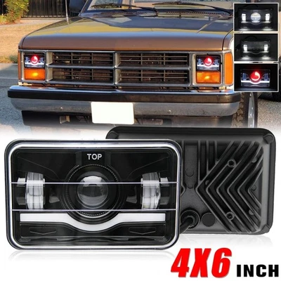 Faros LED negros de 4x6" para camioneta Dodge Dakota 1987-1995 haz alto rojo DRL Foto 1 de 4