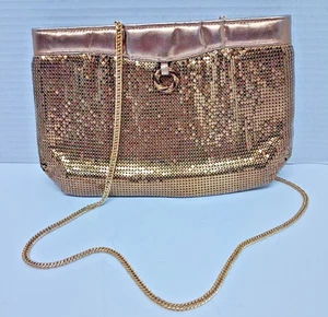 VTG Chainmail Gold Bronze Mesh Clutch Bag Handbag Purse 70's Designer Formal - Picture 1 of 12