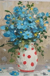 TR Artist Art 2.5x3.5" Original Tempera Painting Aceo Floral Flowers Decor - Picture 1 of 1
