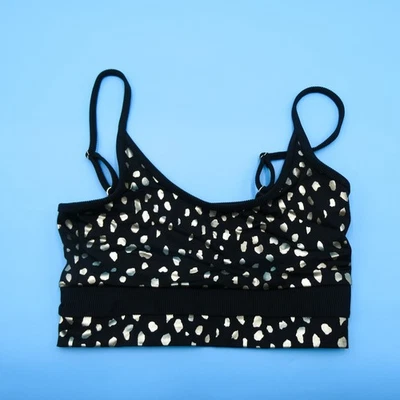 Top de bikini Beach Riot mediano negro metálico lunares forrado ancho natación Foto 1 de 4