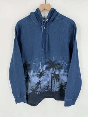 Tommy Bahama Sudadera con Capucha Para Hombre Mediana Azul Sudadera Henley Tropical Estampado de Palma Foto 1 de 4