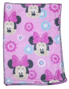 Disney Baby Pink Minnie Mouse Faces Blanket Bow Aqua Blue Flowers Security Lovey - Picture 1 of 2
