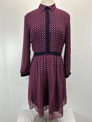 J. Vestido Camisa Crew 100% Seda Tamanho 8 Feminino Flowy Comprimento do Joelho Houndstooth - Imagem 1 de 4