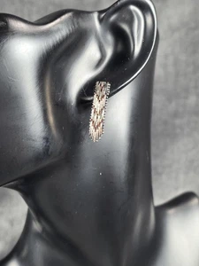 Taxco Mexico Sterling Silver 925 Mixed Metal Chevron Dangle Post Earrings Copper - Picture 1 of 6