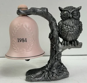 Michael Ricker Pewter 1984 Ceramic Bell "Owl on a tree" Stand Signed Numbered - Picture 1 of 4