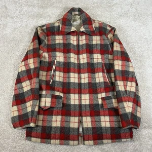 Vintage 50s 60s Mens Zip Up Wool Coat Plaid - Picture 1 of 11